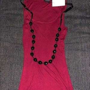 BURGUNDY TANK TOP WITH ATTACHED NECKLACE